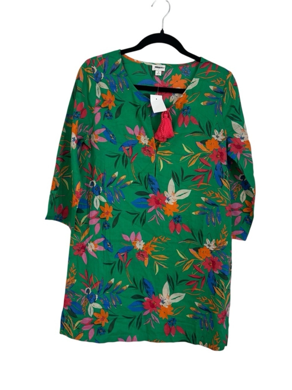 J. Crew Women’s 3/4 Sleeve Tie V-Neck Bright Clover Multi Coverup Sz S NWT